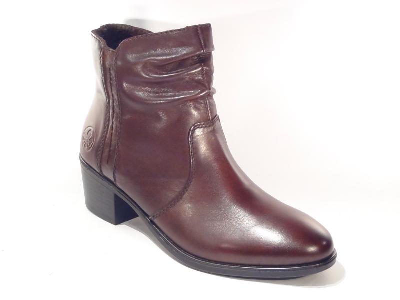 Rieker dames enkellaarsje 73953-27 bruin leer met ritssluiting en 3,5 cm hak